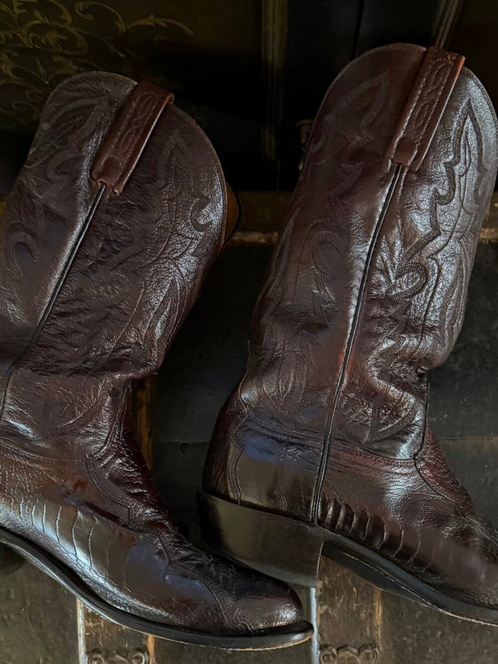 1883 Lucchese N1022R4 Men’s Ostrich Western Cowboy Boots Black Cherry 9.5EE - Picture 5 of 12